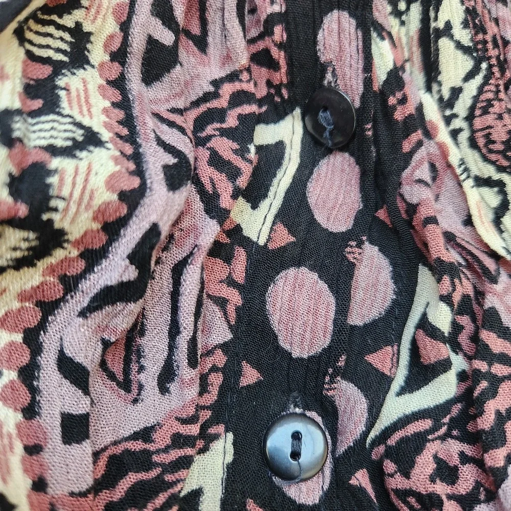 Symphony Midi Skirt 90s Vintage Geometric Pattern Elastic Waist Button Front S/M